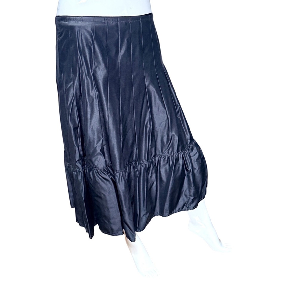 Banana Republic silk Navy Blue Tiered Pleated Midi Skirt Lined Size 6